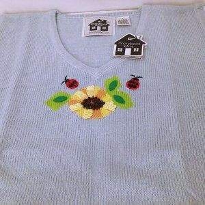 Storybook Knits Sweater Tank sz-L Vest Shrink Sunflower Amore Ladybugs Blue NWT